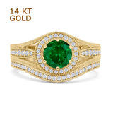 Two Piece Round Halo Split Shank Beaded Gold Ring
