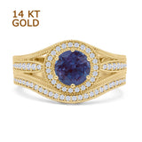 Two Piece Round Halo Split Shank Bridal Gold Ring