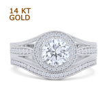 Two Piece Round Halo Split Shank Bridal Gold Ring