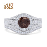 Two Piece Round Halo Split Shank Bridal Gold Ring