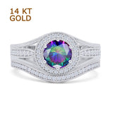 Two Piece Round Halo Split Shank Beaded Gold Ring