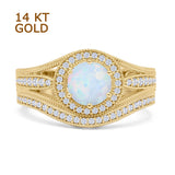 Two Piece Round Halo Split Shank Beaded Gold Ring