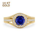 Round Halo Split Shank Beaded Gold Ring