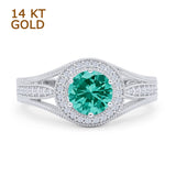 Round Halo Split Shank Beaded Gold Ring