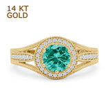 Round Halo Split Shank Beaded Gold Ring