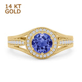 Round Halo Split Shank Beaded Gold Ring