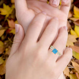 Art Deco 8mm Princess Cut Lab Created Blue Opal Stackable Ring 925 Sterling Silver
