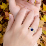 Art Deco 8mm Princess Cut Blue Sapphire CZ Stackable Ring 925 Sterling Silver
