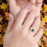 Art Deco 8mm Princess Cut Rainbow CZ Stackable Ring 925 Sterling Silver