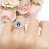 Art Deco Oval Halo Floral Ring