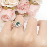 Art Deco Oval Halo Floral Ring