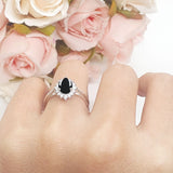 Art Deco Oval Halo Floral Ring