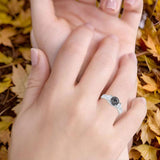 Art Deco Round Natural Stone Three Stone Ring