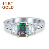 Three Stone Round & Emerald Cut CZ Gold Ring