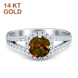 Round CZ Halo Split Shank Gold Ring