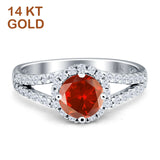 Round CZ Halo Split Shank Gold Ring