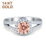 Round CZ Halo Split Shank Gold Ring