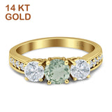 Three Stone Round Gold Ring