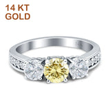 Three Stone Round CZ Gold Ring