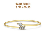 14K Gold Arrow Feather Cuff 2.06mm Adjustable Bangle Bracelet Natural Diamond