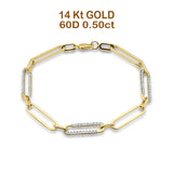 14K Gold 5.35mm Paperclip Link Chain Bracelet Natural Round Diamond