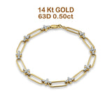 14K Gold Paperclip Style Cross Design Round Natural Diamond Bracelet