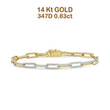 14K Gold 4mm Paperclip Bracelet Interlock Round Natural Diamond