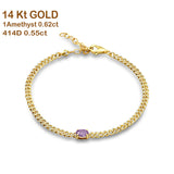 14K Gold Oval Amethyst 4mm Link Chain Bracelet Round Natural Diamond