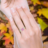 Art Deco 8mm Princess Cut Lab Created Pink Opal Stackable Ring 925 Sterling Silver