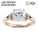 10K Gold IGI Certified Round 2 Carat Lab Grown Diamond Floral Ring