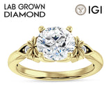 14K Gold IGI Certified Round 1 Carat Lab Grown Diamond Floral Ring