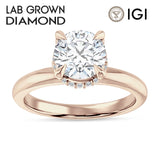 18K Gold IGI Certified Round 3 Carat Lab Grown Diamond Halo Solitaire Ring
