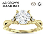 18K Gold IGI Certified Round 3 Carat Lab Grown Diamond Twisted Trio Ring