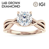 10K Gold IGI Certified Round 1 Carat Lab Grown Diamond Twisted Solitaire Ring