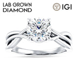 10K Gold IGI Certified Round 1 Carat Lab Grown Diamond Twisted Solitaire Ring