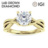 18K Gold IGI Certified Round 1 Carat Lab Grown Diamond Twisted Solitaire Ring