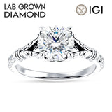 14K Gold IGI Certified Round 3 Carat Lab Grown Diamond Art Deco Split Shank Floral Ring