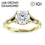 IGI Certified Round 2 Carat Lab Grown Diamond Art Deco Split Shank Floral Ring