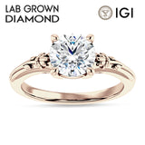 10K Gold IGI Certified Round 1 Carat Lab Grown Diamond Flower Ring