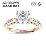 10K Gold IGI Certified Round 1 Carat Lab Grown Diamond Leaf Solitaire Ring
