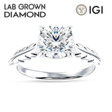 14K Gold IGI Certified Round 2 Carat Lab Grown Diamond Leaf Solitaire Ring