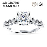 10K Gold IGI Certified Round 1 Carat Lab Grown Diamond Cluster Beaded Ring