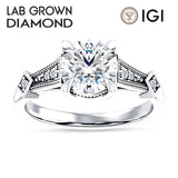 14K Gold IGI Certified Round 2 Carat Lab Grown Diamond Art Deco Beaded Ring