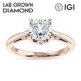 14K Gold IGI Certified Round 2 Carat Lab Grown Diamond Art Deco Solitaire Ring