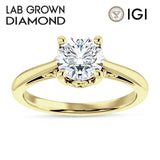 14K Gold IGI Certified Round 2 Carat Lab Grown Diamond Art Deco Solitaire Ring