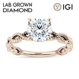 18K Gold IGI Certified Round 2 Carat Lab Grown Diamond Twisted Rope Solitaire Ring