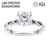 14K Gold IGI Certified Round 2 Carat Lab Grown Diamond Twisted Rope Solitaire Ring