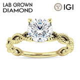 14K Gold IGI Certified Round 2 Carat Lab Grown Diamond Twisted Rope Solitaire Ring
