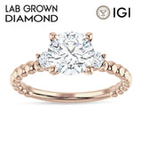 10K Gold IGI Certified Round 3 Carat Lab Grown Diamond Three Stone Trio Ring