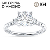 10K Gold IGI Certified Round 2 Carat Lab Grown Diamond Three Stone Trio Ring